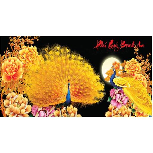 Tranh Đính Đá CÔNG PHÚ QUÝ BÌNH AN . Kích Thước: 1m06 x 50cm