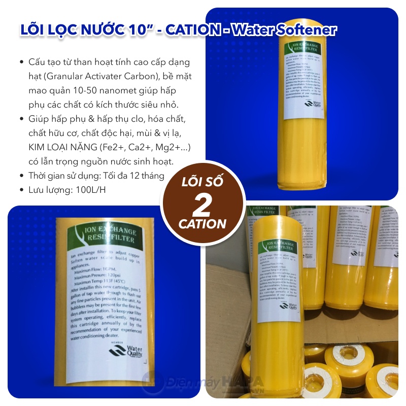 Lõi Lọc Nước Số 2 CATION Chuyên cho nước cứng, 10 inch, Lọc Thô, Cho Mọi Dòng Máy Lọc Nước RO - Hàng Chất Lượng