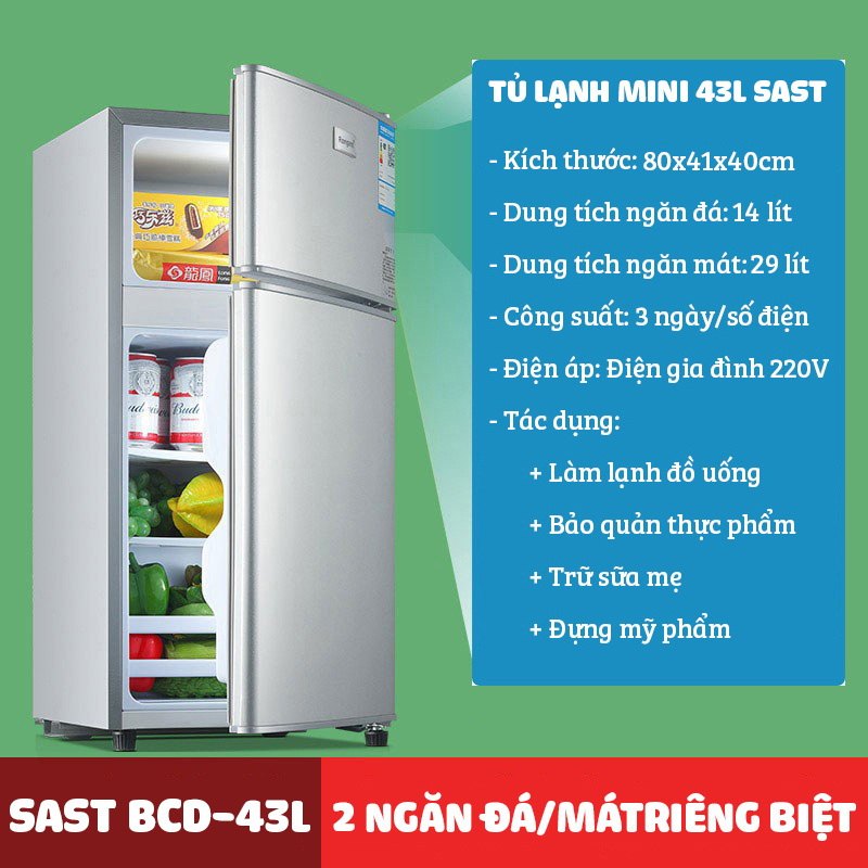 Tủ lạnh mini 43 lít SAST BCD-43L làm đá đựng mỹ phẩm làm mát nước uống bảo quản hoa quả thực phẩm