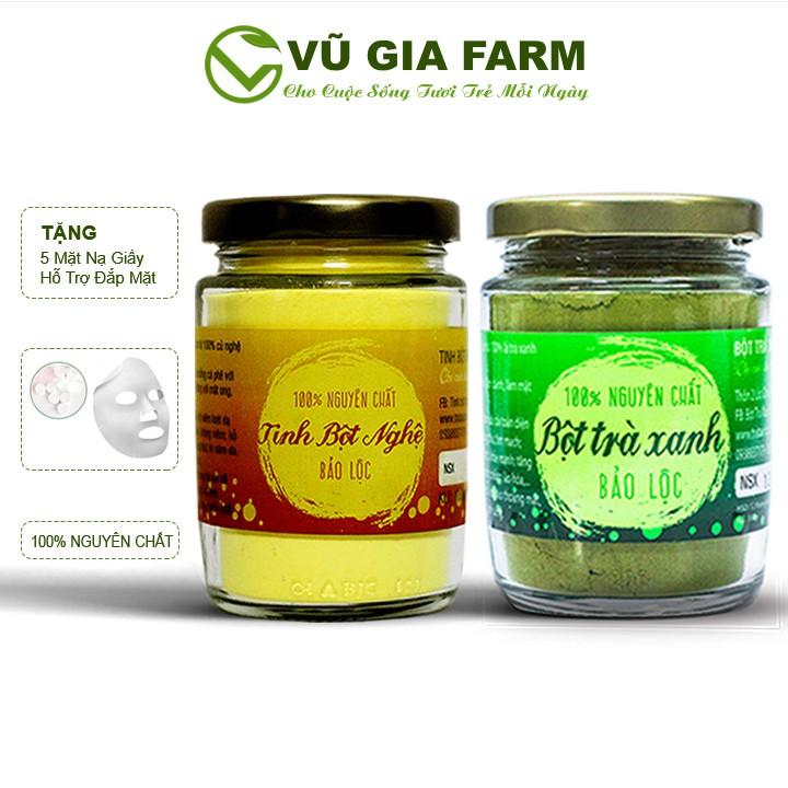 Combo Bột Trà Xanh + Tinh Bột Nghệ Nguyên Chất Vũ Gia + Tặng 5 Mặt Nạ Giấy