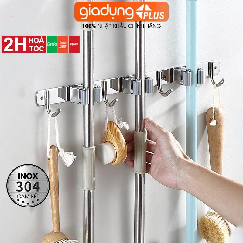 Thanh kẹp cây lau nhà &amp; móc treo tích hợp 2in1 dán tường inox 304 đa năng (LZ0711) - Thanh 5 móc &amp; 3 kẹp