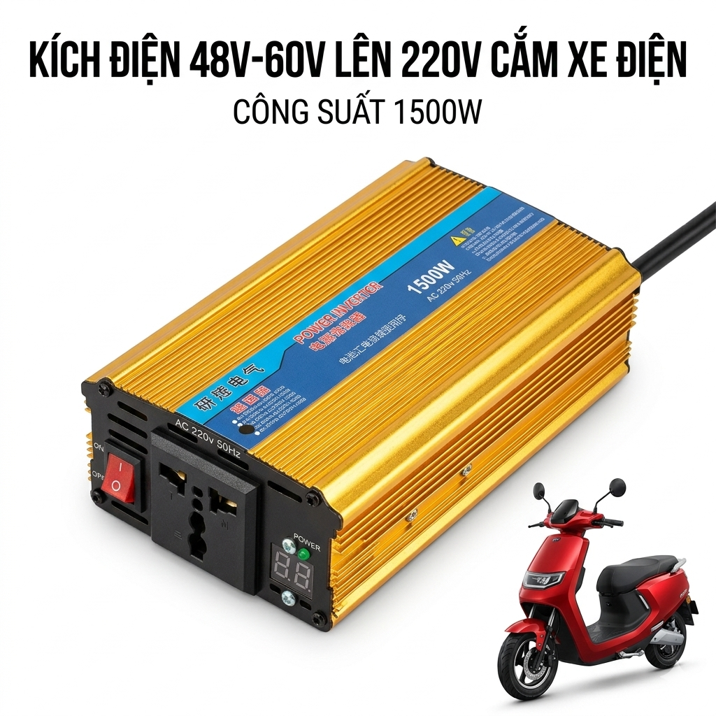 Inverter 48V-60V Lên 220V Cho Xe Điện – Bộ Chuyển Đổi Điện An Toàn, Dễ Sử Dụng, Có Sẵn Jack