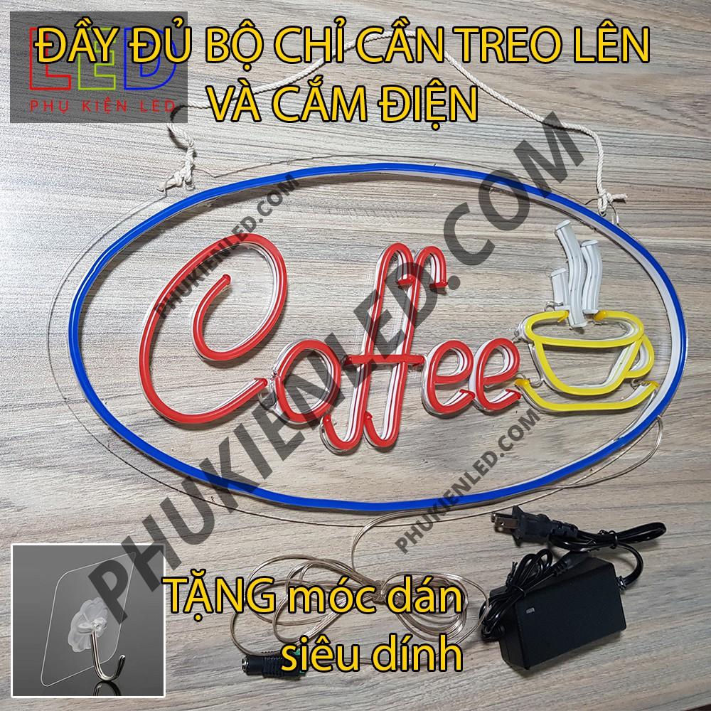 Đèn Led Neon Chữ Coffee và ly cà phê hình Oval - Coffee  Sign, Đèn Led Neon Cà Phê Trang Trí Quán