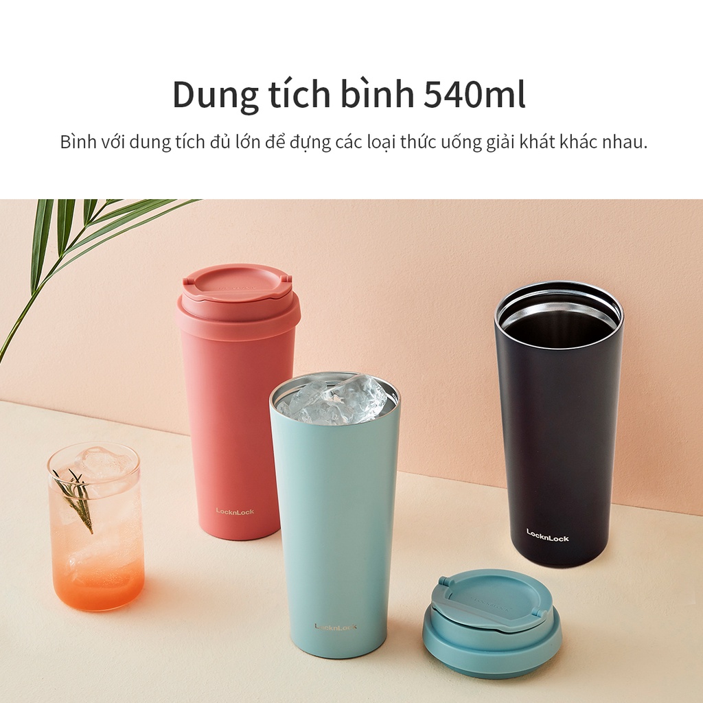 Bình giữ nhiệt LocknLock New Clip Tumbler màu san hô LHC4279YRED 540ml, Hàng chính hãng, có 2 nắp thay thế - JoyMall