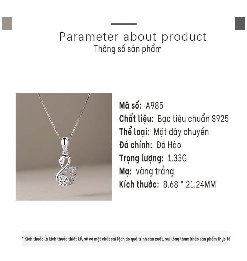 Mặt dây chuyền thiên nga thời trang S925 Sterling silver