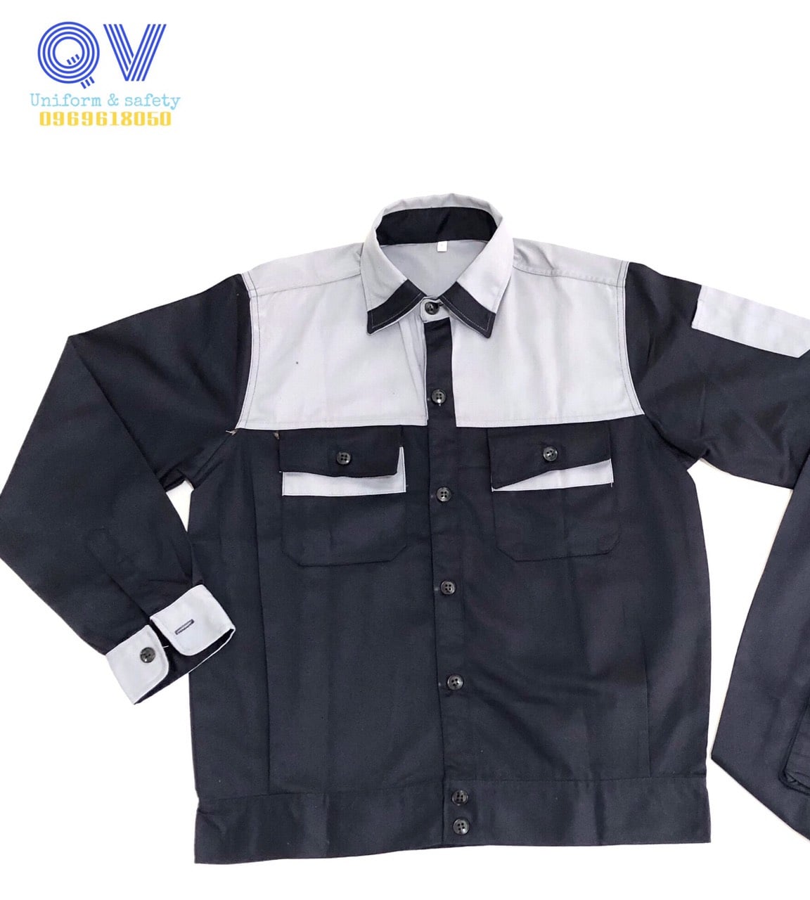 Quần áo bảo hộ lao động/ Bộ tím than phối ghi/ Vải kaki31 ( Chất đẹp )