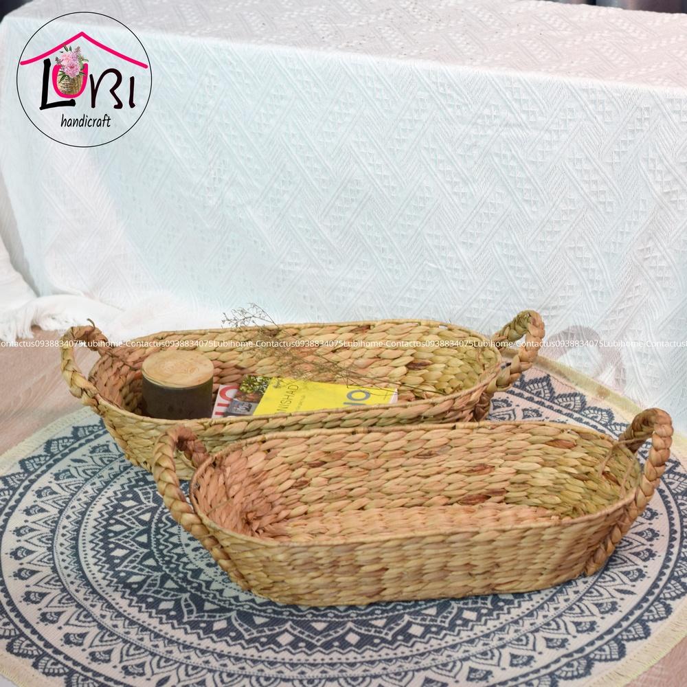Lubihandicraft - Khay đựng đồ đan lục bình oval quai cầm bím - xinh xắn