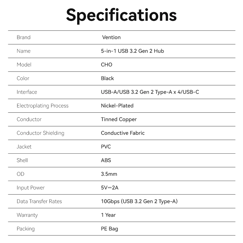 Hub usb 3.2 10Gbps mở rộng 4 cổng usb cho Laptop/ PC Vention CHO  _ Hàng chính hãng