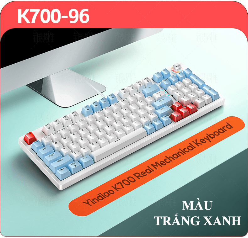 Bàn phím cơ blue switch YINDIAO K700 thiết kế mini 96 phím với nút vặn đa năng có 12 chế độ đèn LED cực đẹp - HN - HÀNG CHÍNH HÃNG