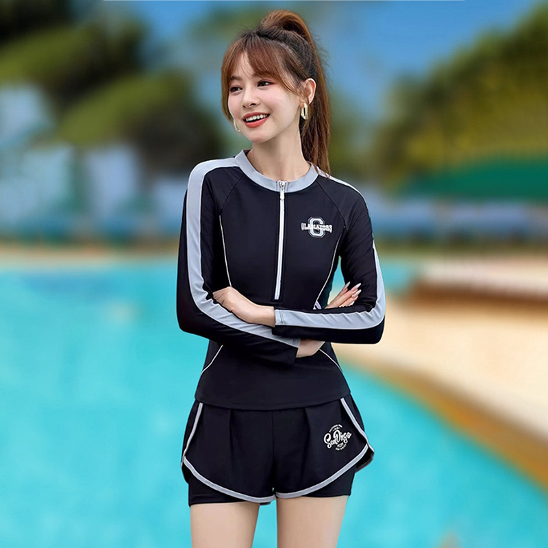 Đồ bơi nữ 2 mảnh đi biển áo dài tay chống nắng quần đùi 2 lớp kiểu dáng thể thao có đệm ngực