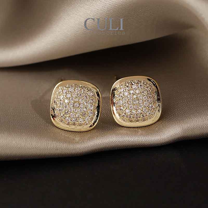 Khuyên tai hình vuông đính đá zircon, thời trang, sang trọng HT681 - Culi accessories