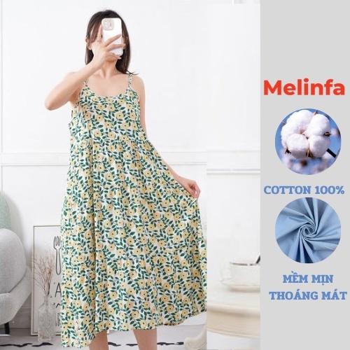 Váy ngủ hai dây nữ vải Cotton lanh lụa mềm mịn thoáng mát, đầm ngủ mặc nhà nữ suông rộng mã V0278