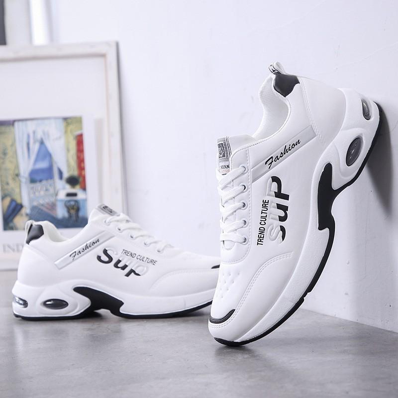 Giày Sneaker nam, Giày thể thao da nam, ba màu đen - xanh - trắng, đế cao su nguyên khối, đế nén khí đàn hồi G147