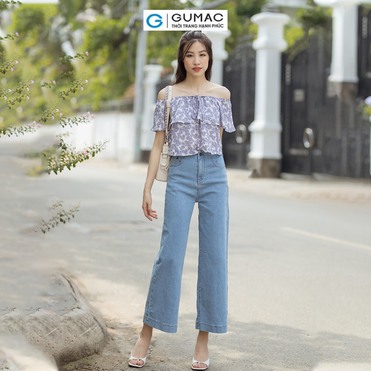 Quần Jeans ống rộng dáng lửng tôn dáng trẻ trung thời trang GUMAC QJD07054
