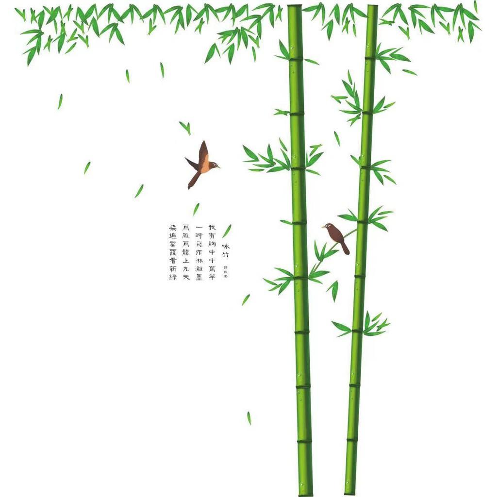 Decal dán tường cây tre và 2 chú chim