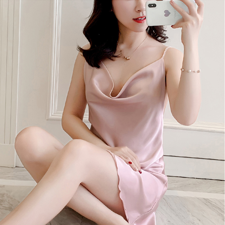 Váy ngủ sexy lụa cổ đổ hở lưng Q151 - Đầm ngủ lụa cổ đổ sexy - Váy ngủ sexy