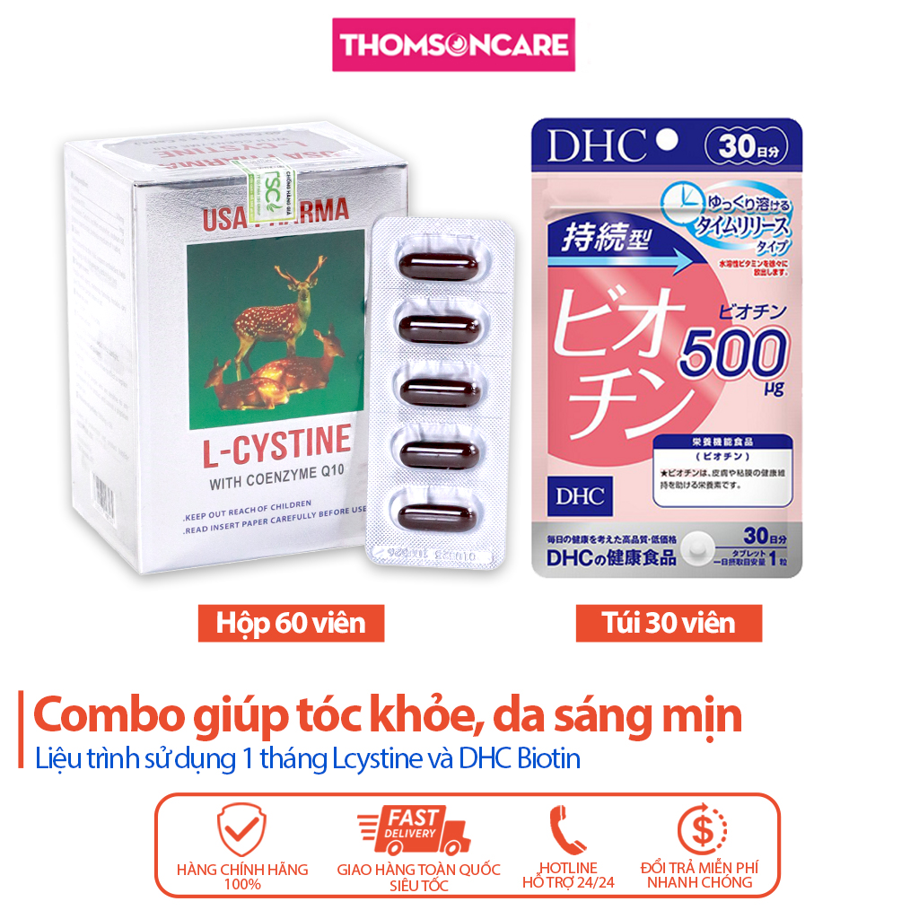 Viên uống giảm rụng tóc Lcystine và Biotin DHC Nhật Bản - Hỗ trợ đẹp da, kích thích mọc tóc - l cystine 500mg, l cistine