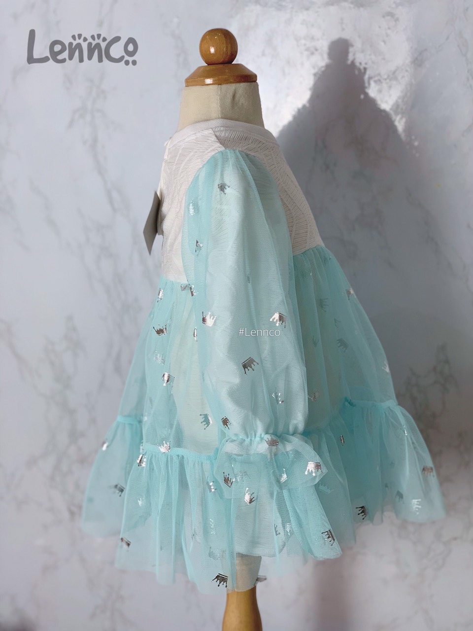 Váy Lennco tutu xanh vương miện