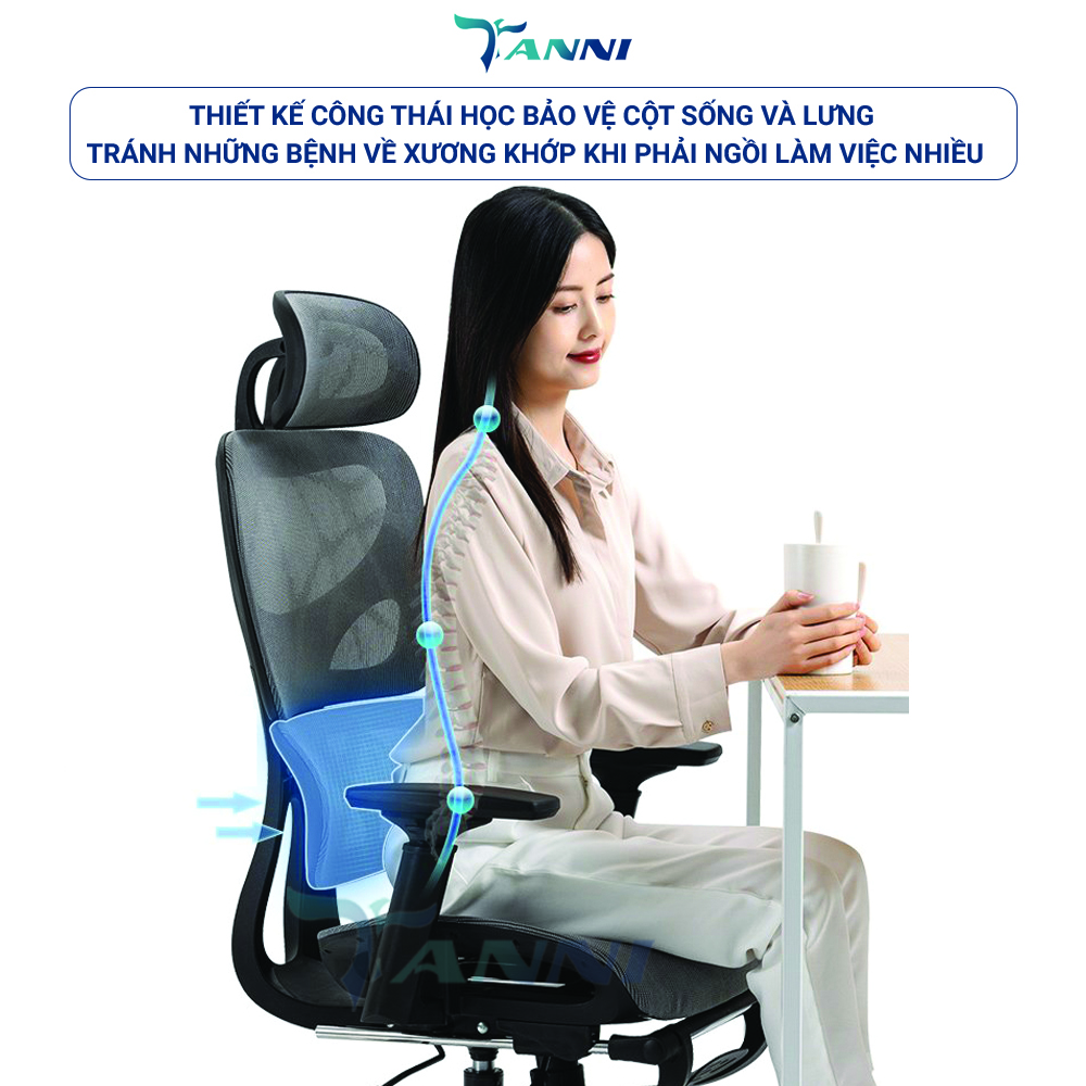 Ghế Xoay Văn Phòng Công Thái Học Châu Âu Cao Cấp Có Ngả Lưng TANNI Premium Pro 1, Ghế Xoay Ngồi Làm Việc Ergonomic Nhập Khẩu