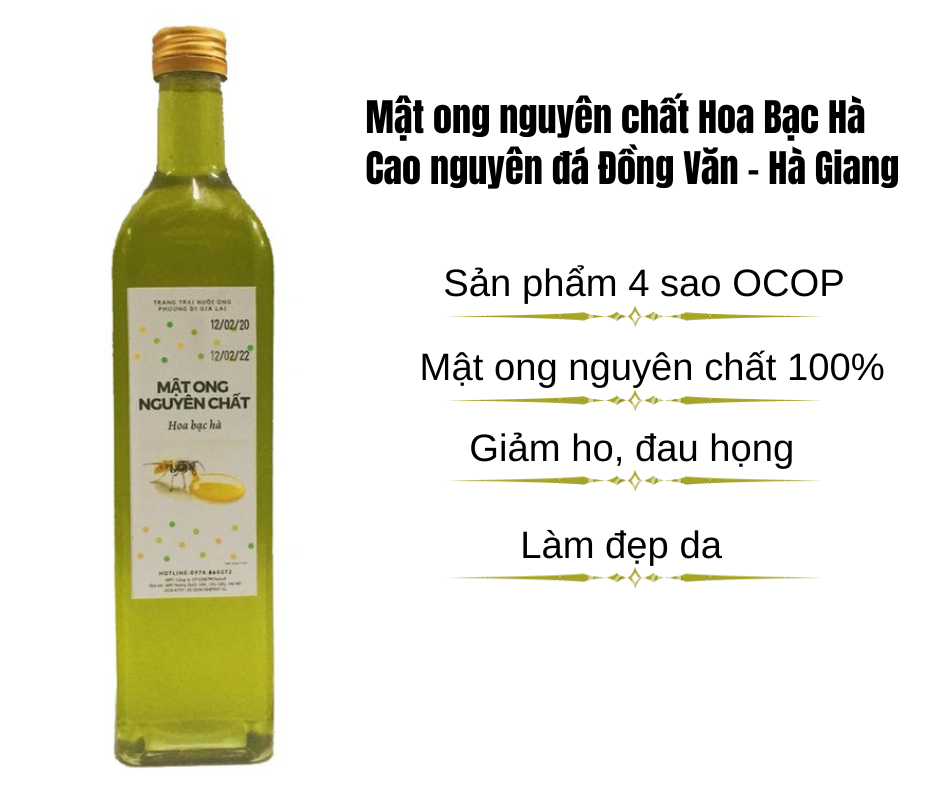 Mật ong Nguyên Chất hoa Bạc Hà Cao Nguyên Đá Đồng Văn, Hà Giang. Giúp giảm đau họng, Cải thiện hệ tiêu hóa, Thanh lọc cơ thể, Da dẻ mịn màng