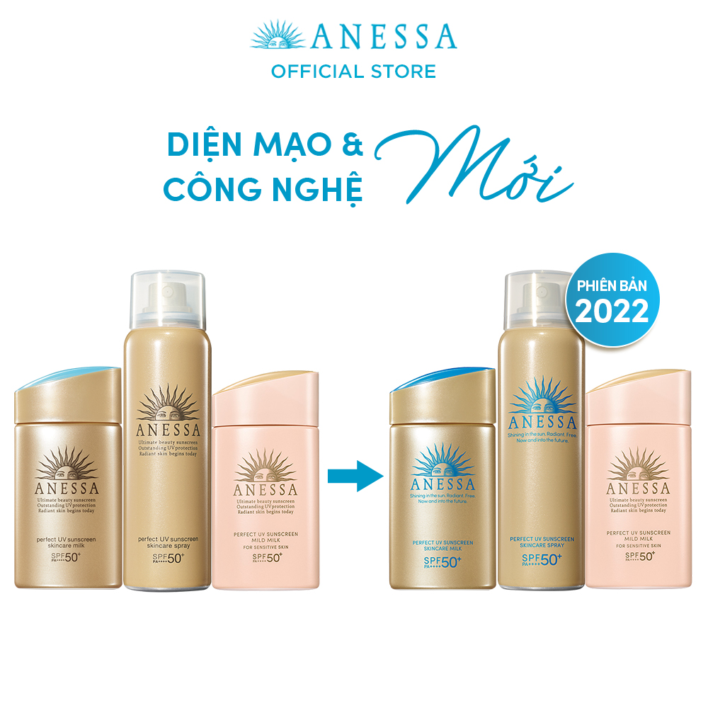 Bộ sản phẩm Kem chống nắng dưỡng da Anessa cho cả gia đình (Anessa Gold Milk 60ml + Mild Milk 60ml + Gold Spray 60g)