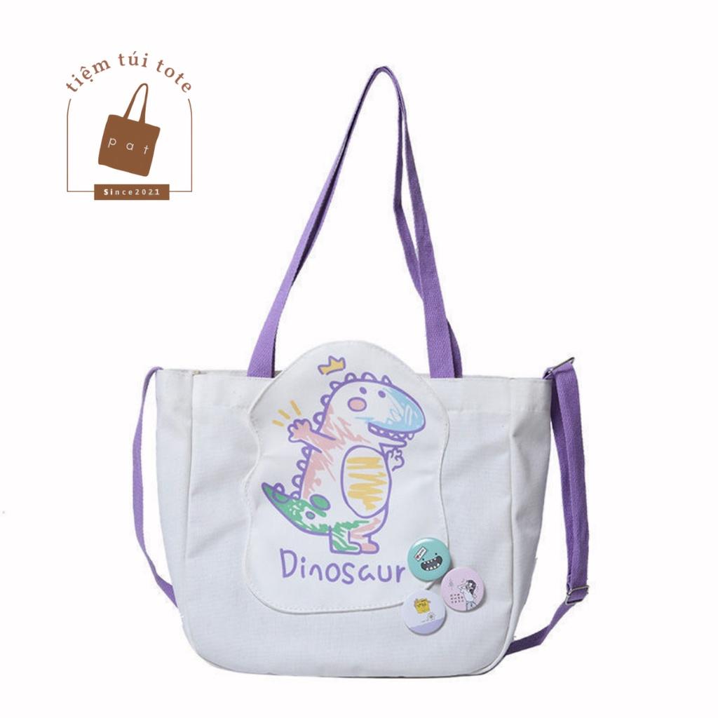 Túi đeo chéo size to vải canvas in Dinosaur TP23 | tiemtuitotebypat