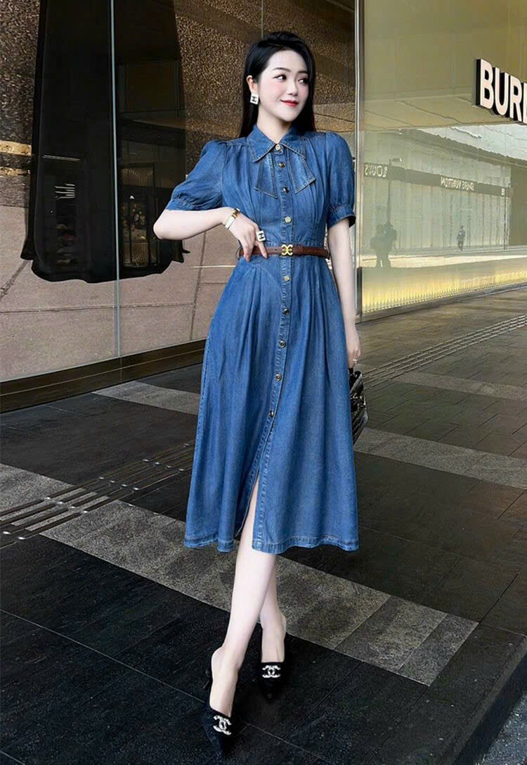 ĐẦM XÒE JEAN KÈM NỊT CAO CẤP