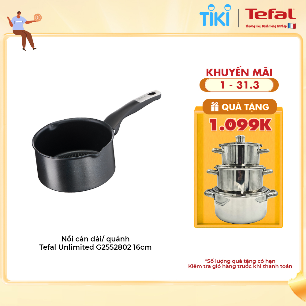 Nồi cán dài/ quánh Tefal Unlimited 16cm (G2552802) dùng cho mọi loại bếp - Sản xuất tại Pháp - Hàng chính hãng