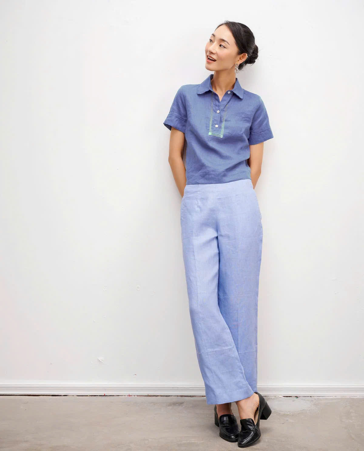 Áo Sơ Mi Nữ Tay Ngắn, Áo Linen Rua Rút Chỉ Thạch TOP195 Limited thơi trang thiết kế Hity