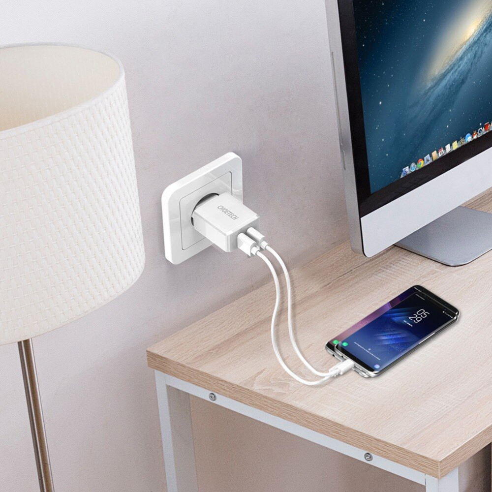 Cóc củ sạc nhanh Dual USB hiệu CHOETECH C0030 cho điện thoại / máy tính bảng hỗ trợ sạc nhanh 5V-2A trang bị chip bảo vệ thông minh, thiết kế nhỏ gọn - Hàng chính hãng