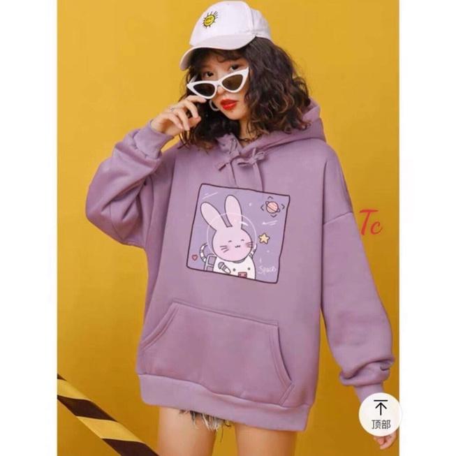 Áo Khoác Nỉ Hoodie Thỏ Tím Đáng Yêu Form Rộng Unisex