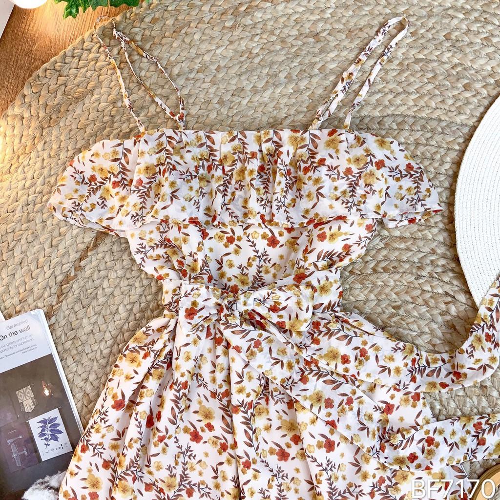 Maxi hoa 2 dây bo chun xếp tầng phối bèo ngực xinh xinh nhẹ nhàng
