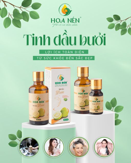 Tinh dầu Bưởi nguyên chất Hoa Nén 100ml - 3ml - Hoa Nén - Chăm sóc tóc, đẹp da, làm thơm phòng