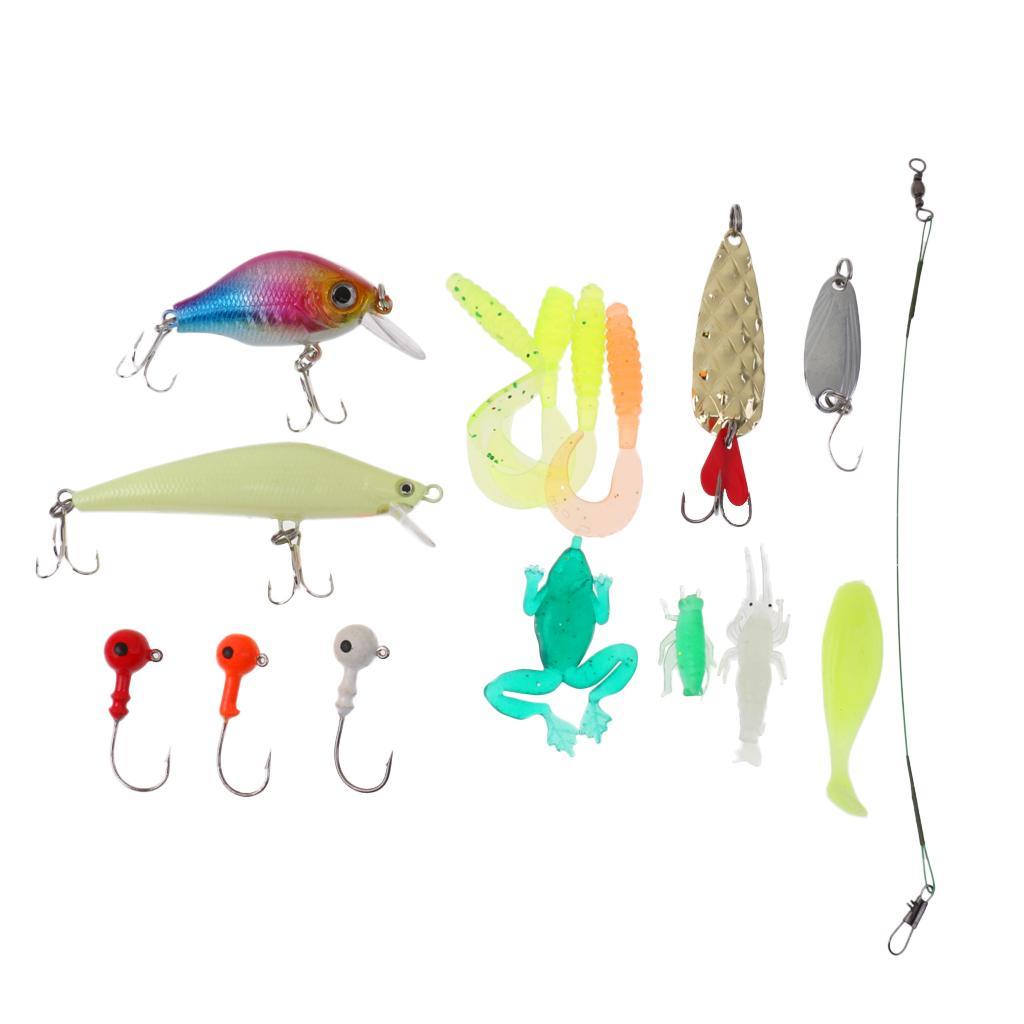 Fishing Lures Set Jig Head Hooks Frog Shrimp Leader Maggot Soft Hard Baits