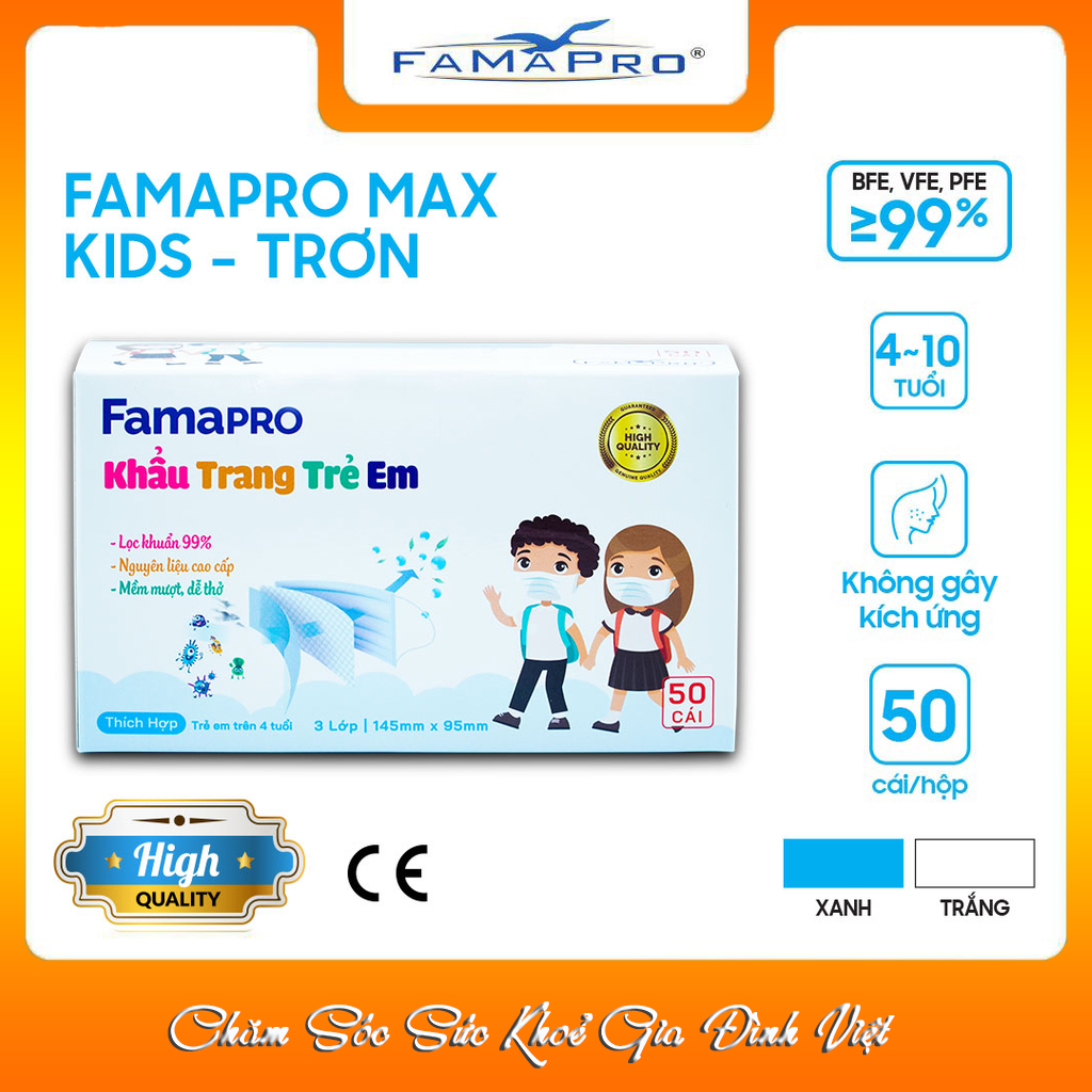 [COMBO Ưu Đãi] Khẩu Trang Y Tế Trẻ Em Cao Cấp FAMAPRO - 3 Lớp/Kháng Virus, Lọc Khuẩn, Bụi, 99% Tốt Nhất / [MAX KID Chính Hãng - Hộp 50 Cái ]