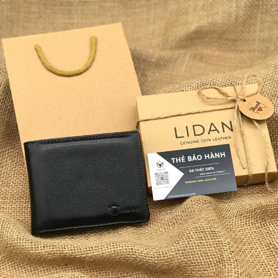 Ví nam da bò thật Nappa cao cấp LIDAN, bóp dáng ngang có hộp vintage kèm thiệp đẹp làm quà tặng LD19