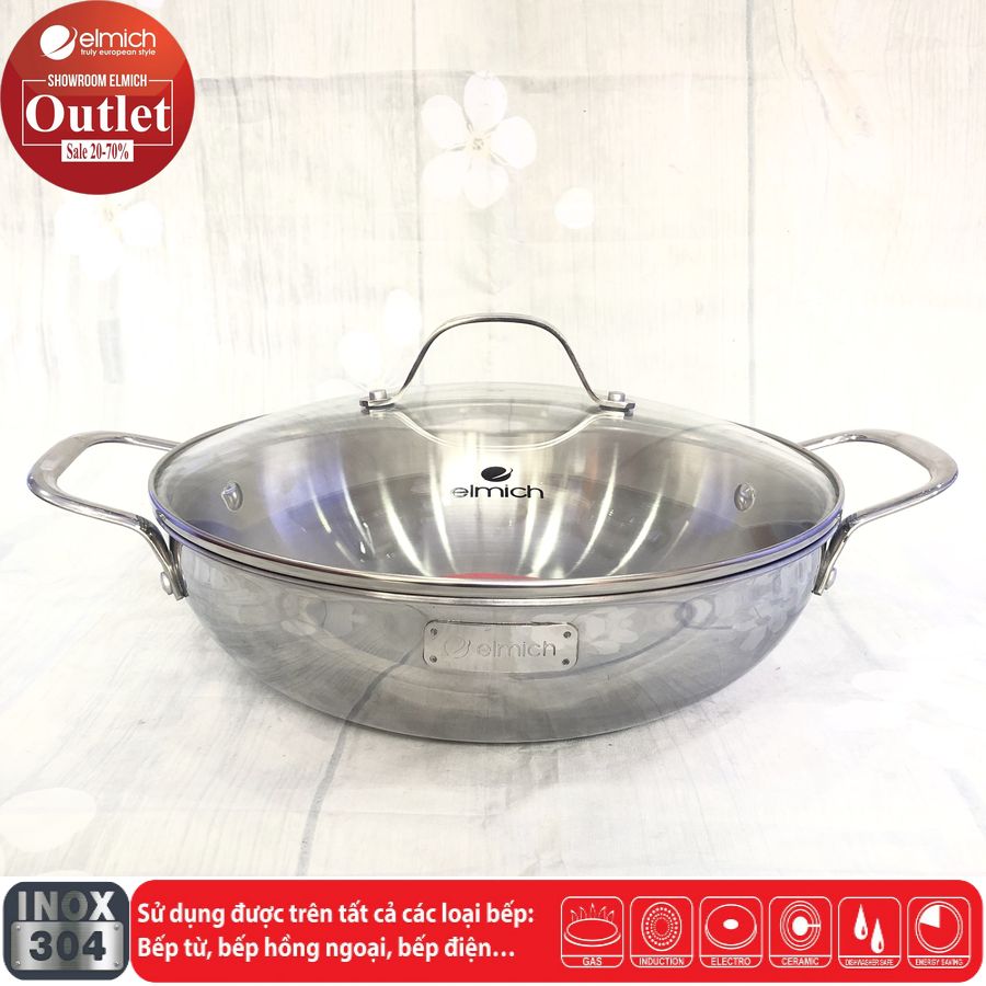 Chảo Xào Inox 304 3 lớp Đáy Liền ELMICH Trimax EL3797 28cm/3798 30cm