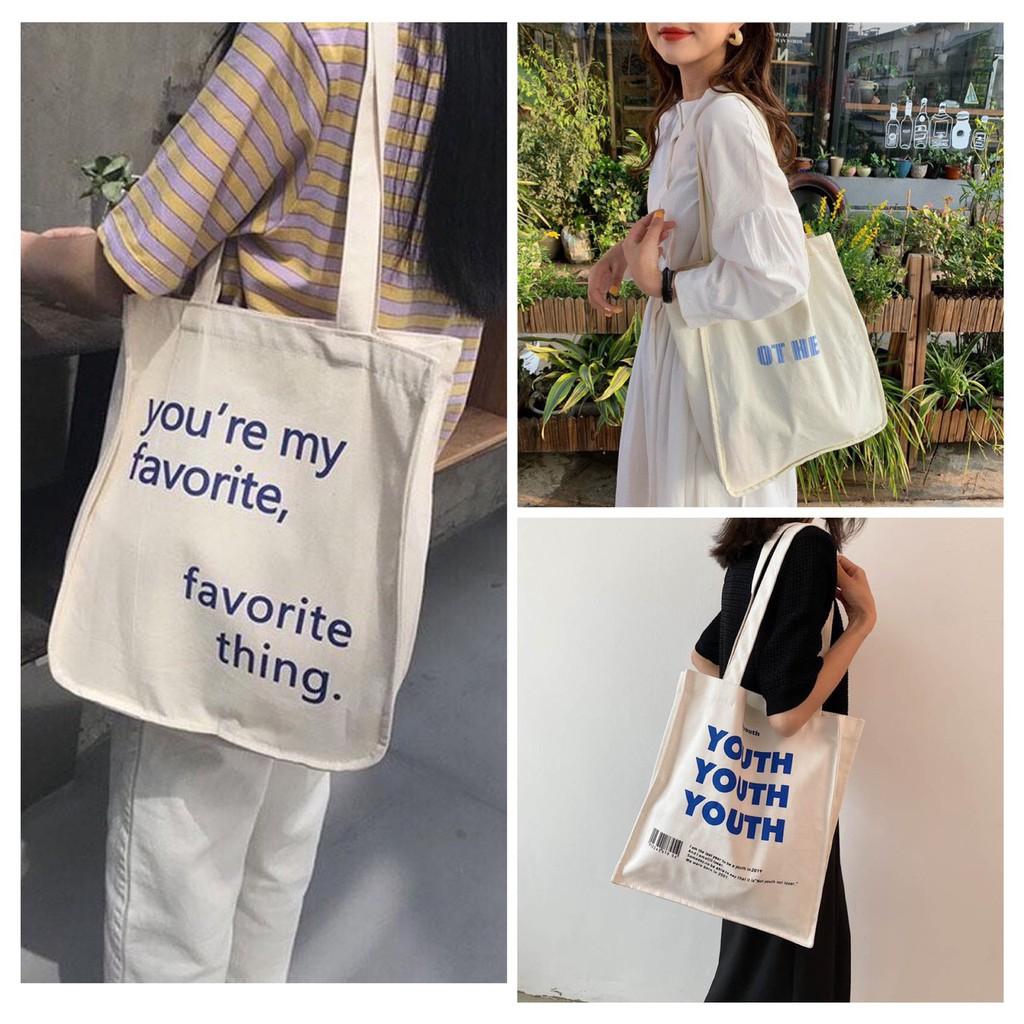 Túi tote Vải canvas mềm Đẹp Cực Hot có khóa miệng,túi tote FAVORITE THING hàn Quốc tặng quà xinh