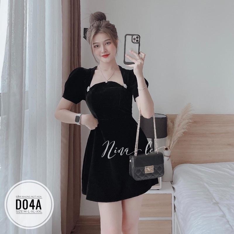 BIGSIZE Đầm nhung nút hoa D04A