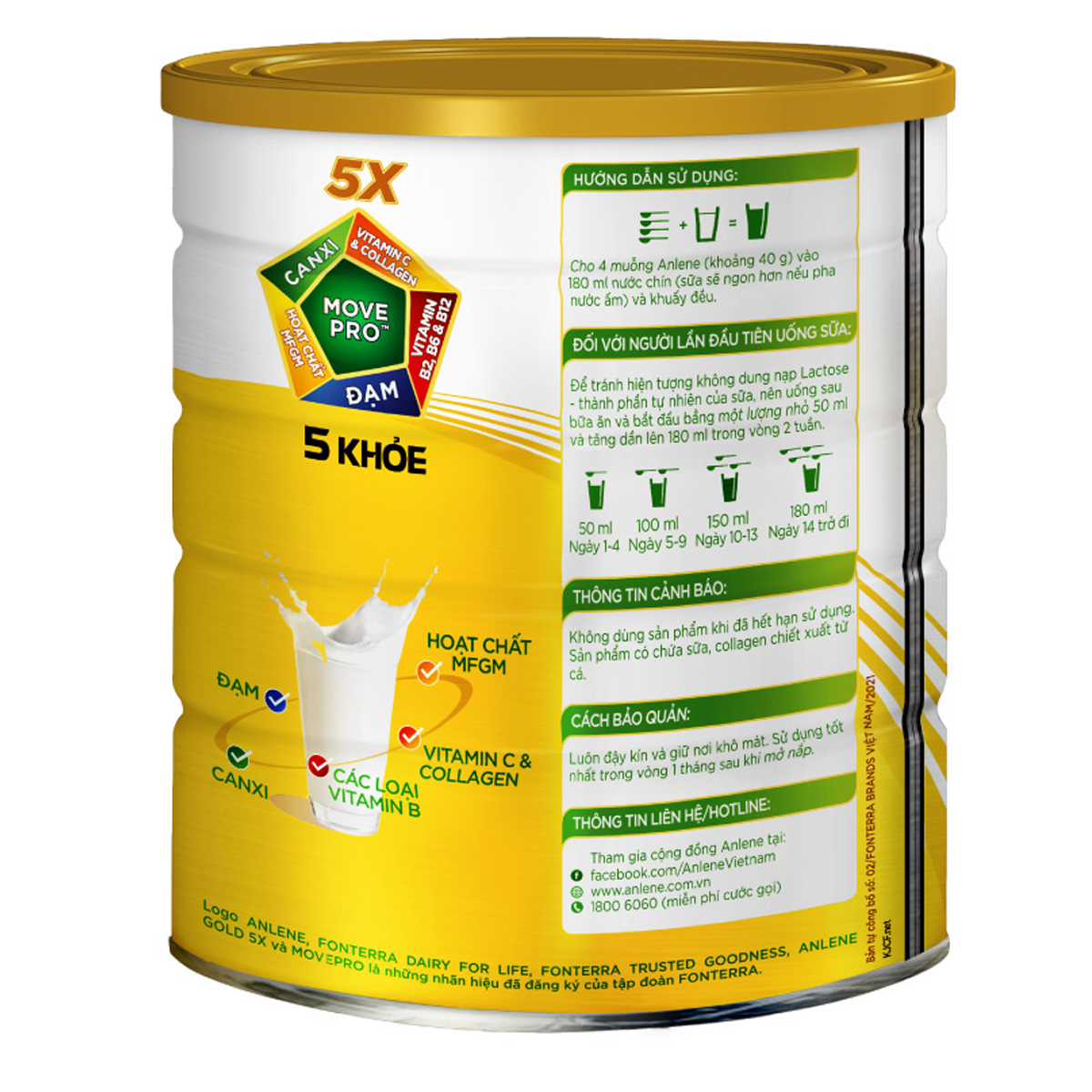 Combo 2 Sữa Bột Anlene Gold 5X Hương Vanilla tặng nồi quánh inox