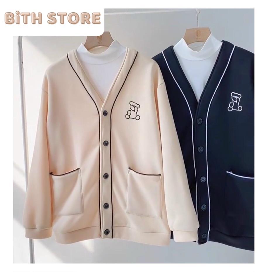 Áo cardigan nỉ khoác ngoài nam nữ thêu viền logo chú gấu cực xịn - Hàng chuẩn shop