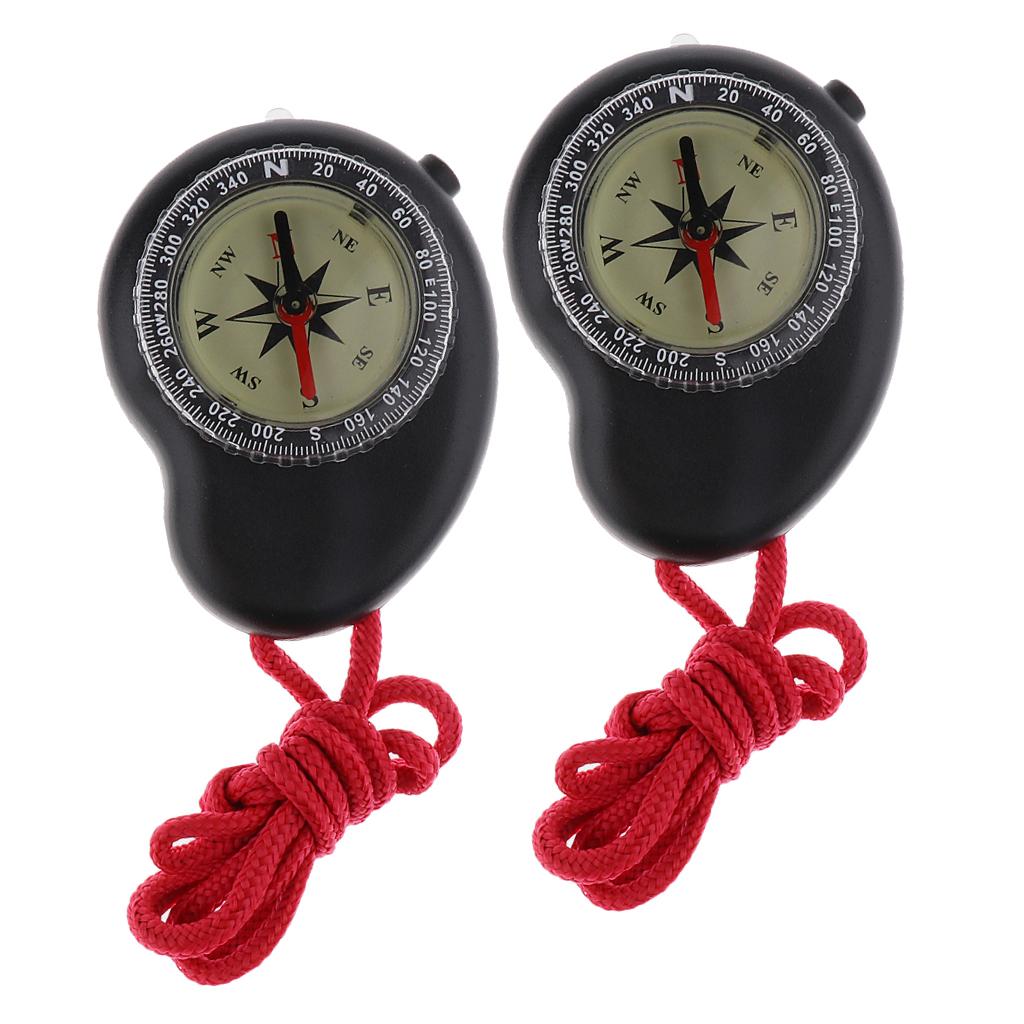 2x Professional Pocket Compass Hiking Camping with LED Light & Neck Strap