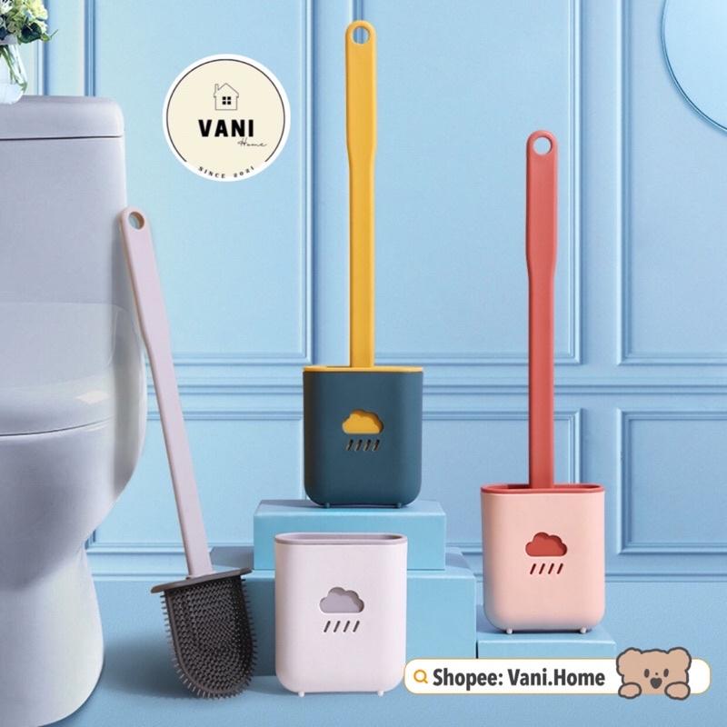 Chổi cọ vệ sinh toilet thông minh silicon hình đám mây - Cọ bồn cầu chà nhà tắm tặng kèm miếng dán treo được trên tường