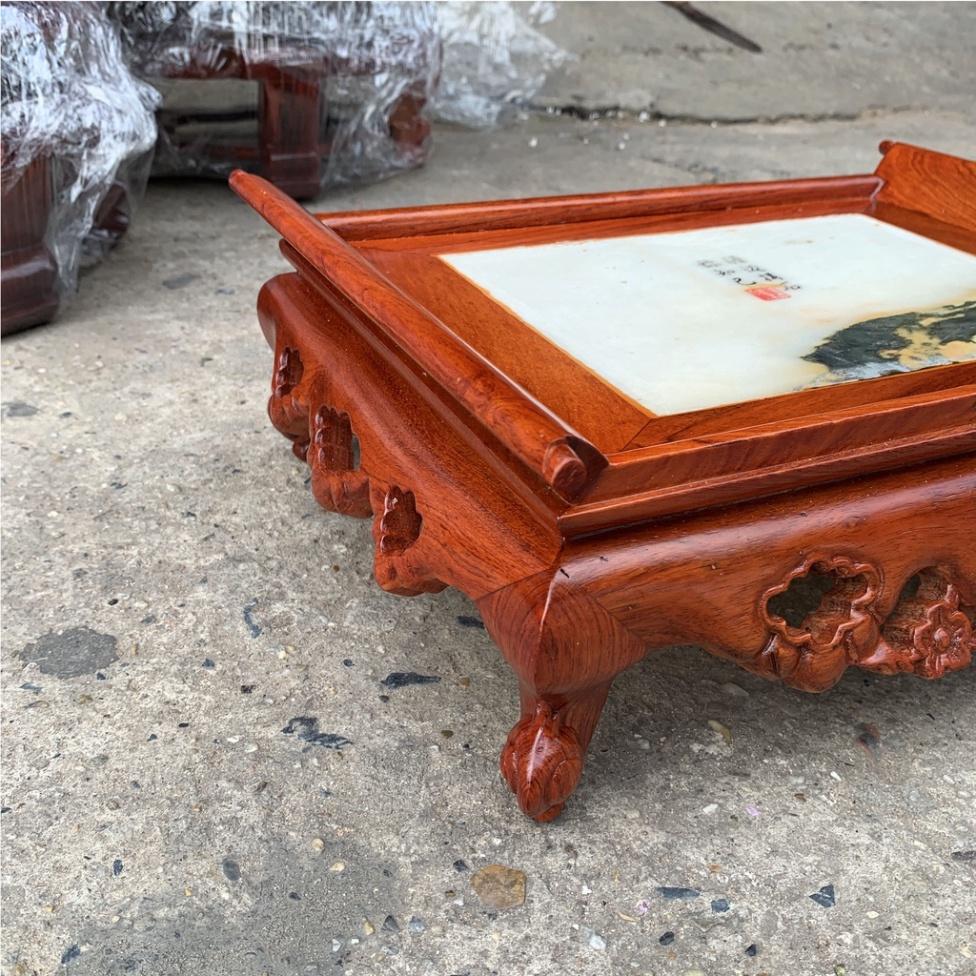 Khay trà 3 bông mặt đá gỗ Hương - Khay uống trà cổ điển