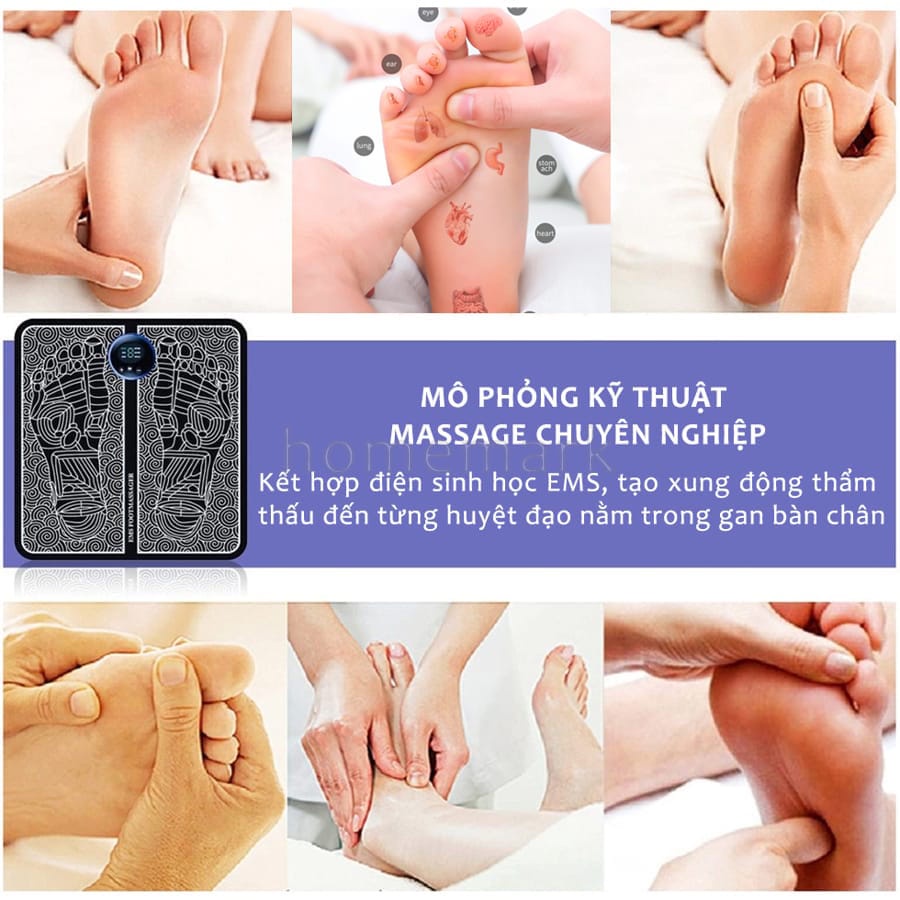 Thảm Massage Chân Xung Điện EMS Giảm Đau Mỏi, Thảm Massage Có Đèn Led Hiển Thị, 6 Chế Độ Mát Xa Bàn Chân - HÀNG CHÍNH HÃNG MINIIN