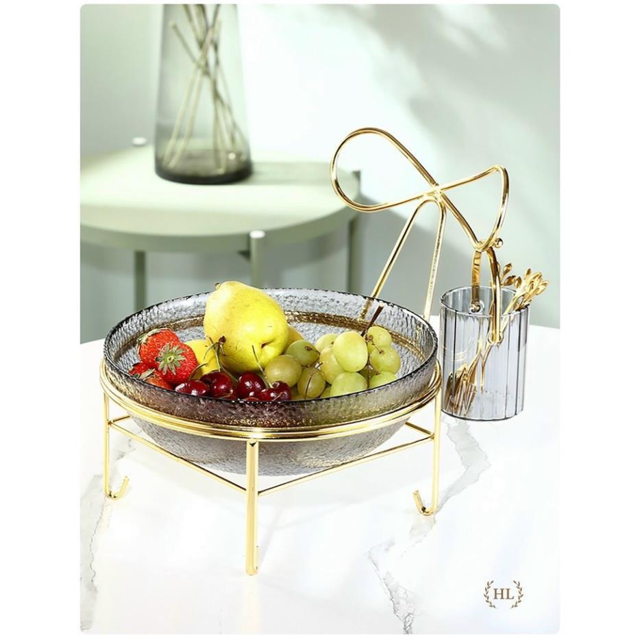 Bát thuỷ tinh đựng salad, trái cây, bánh kẹo/ Bát thuỷ tinh có kệ thép mạ vàng không gỉ BP