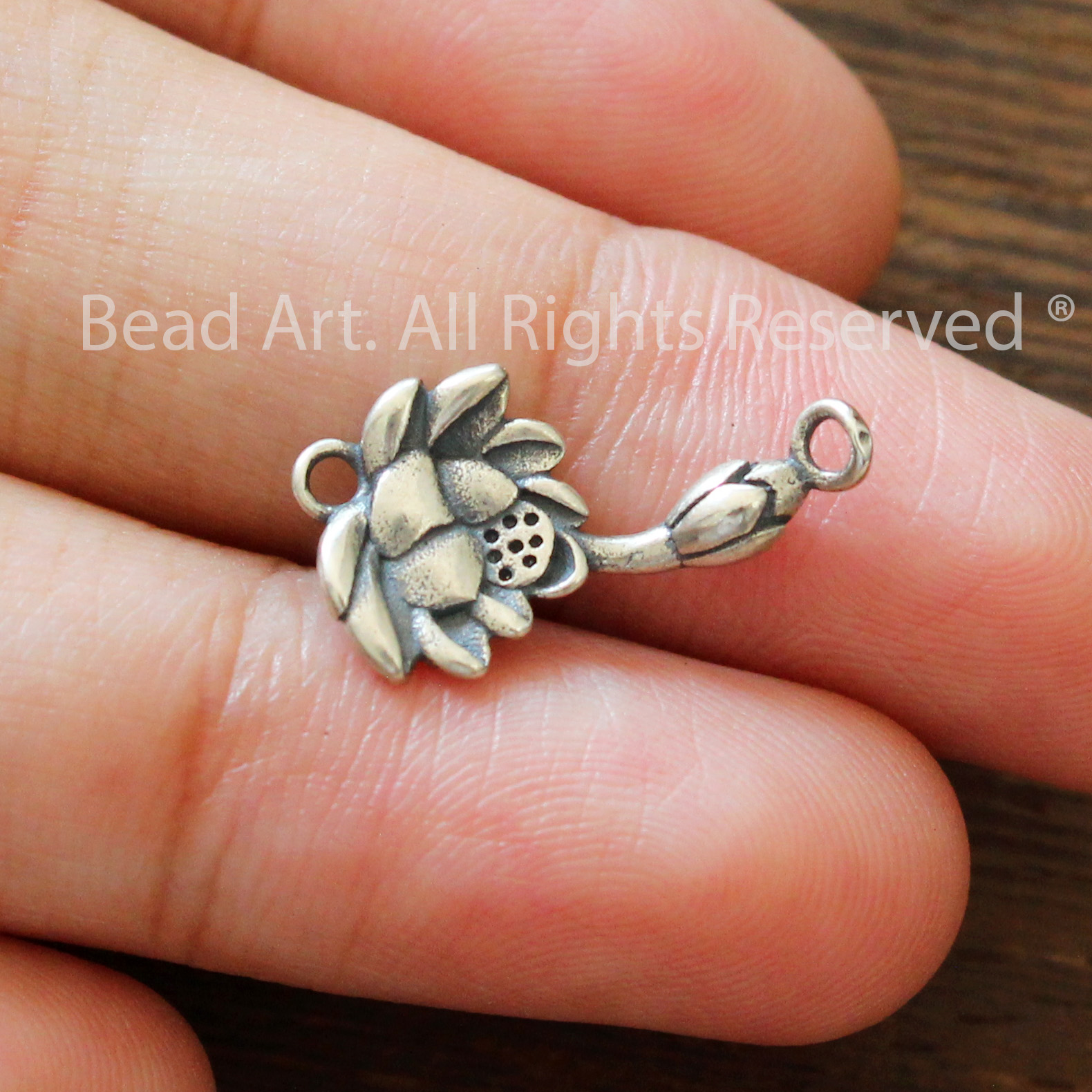 16x10 Charm Hoa Sen Bạc 925 Xỏ Hai Đầu, Phụ Kiện Phối Vòng Tay Phong Thuỷ, Chuỗi Hạt - Bead Art