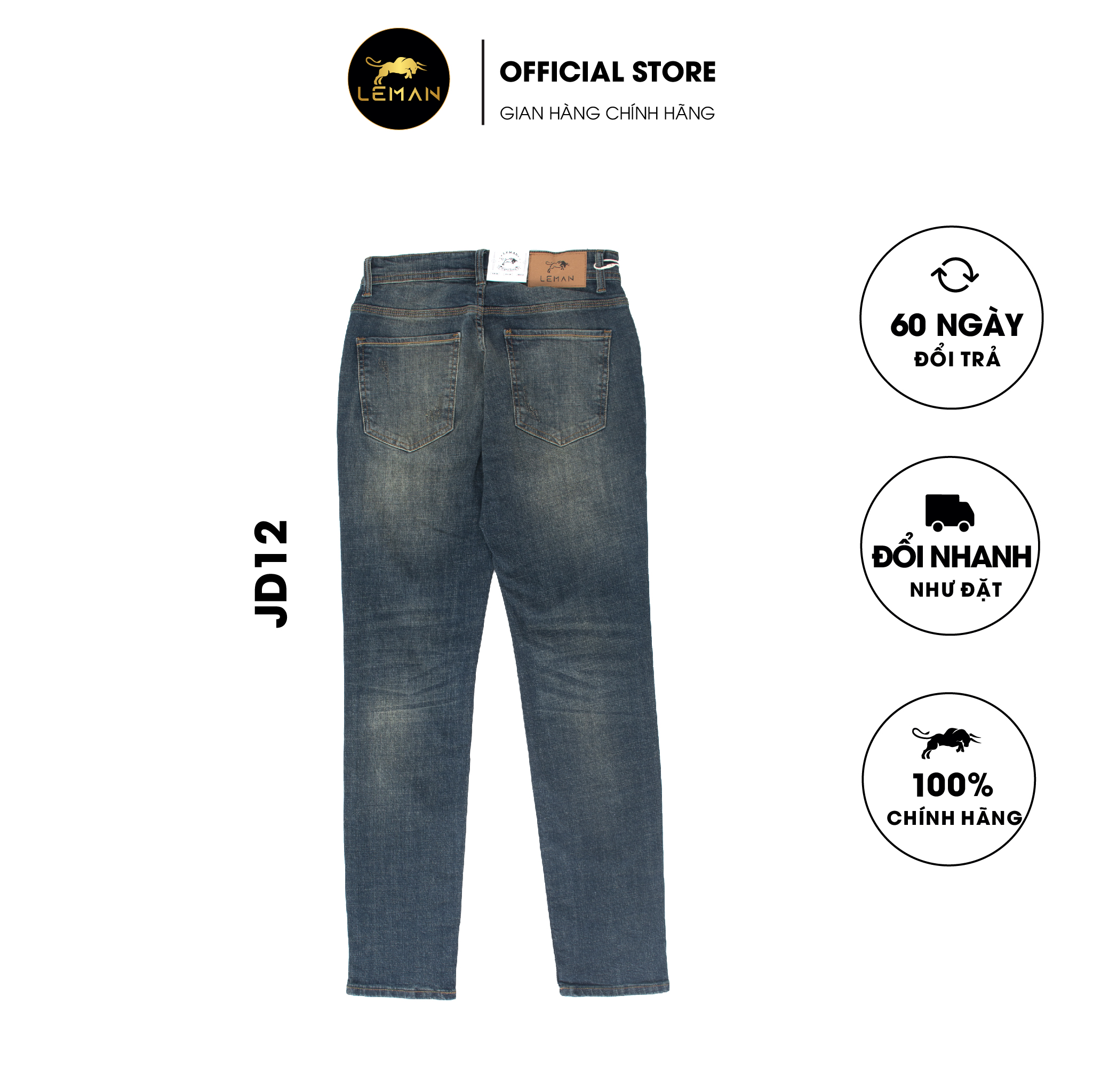 Quần Jean nam Leman xanh mài rêu JD12 - Slim Form