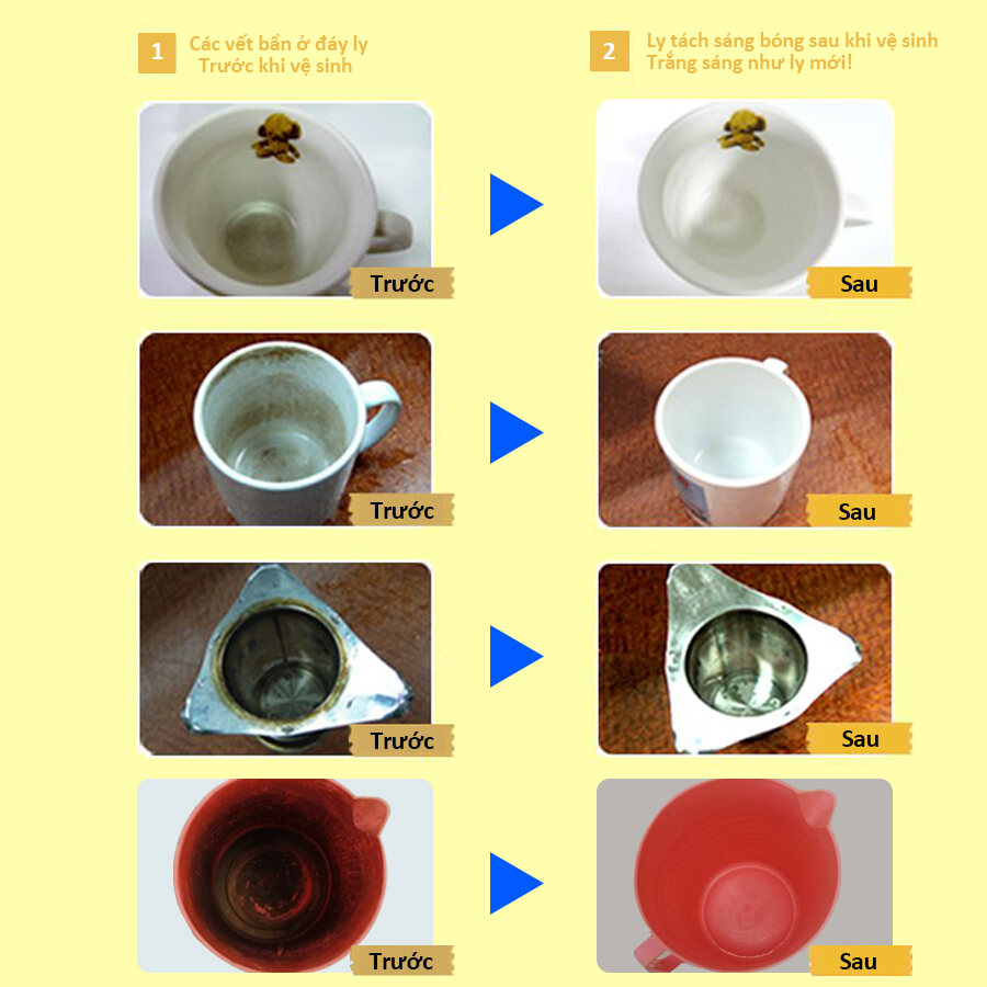 Combo 5 túi Chất Tẩy Rửa Cốc Chén Siêu Sáng Bóng Mao Bao 15g x1 gói