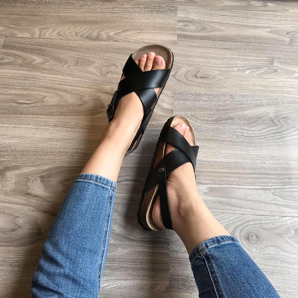 Sandal nam nữ unisex đế trấu SB04 Đen